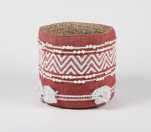 Handwoven Ruby Cotton & Jute Basket